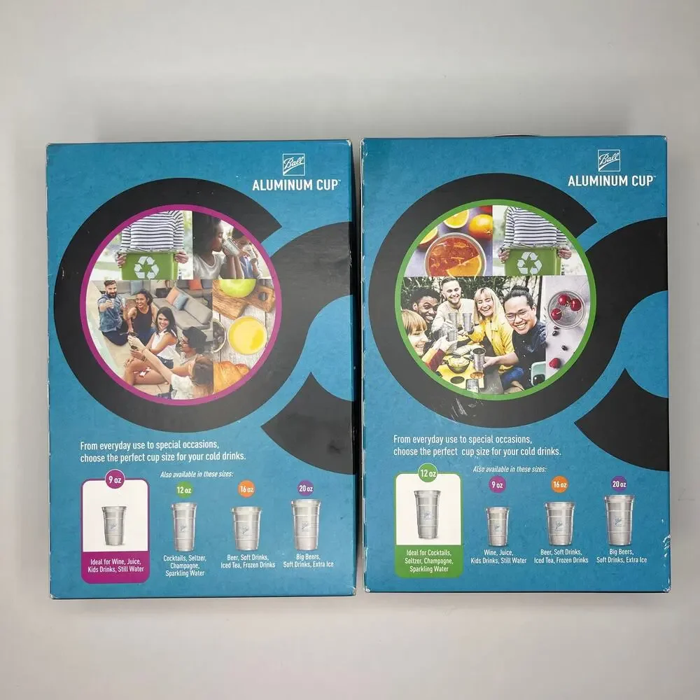 Ball Aluminum Cup — Reusable Party Drink Set of 2 Boxes = 42 Cups, 9 + 12oz NEW!
